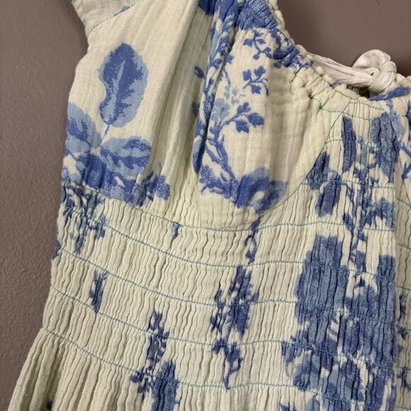 FREE PEOPLE Milkmaid Midi Dress Sundress Blue Floral Gauzy CottageCore Cotton M - Picture 6 of 13